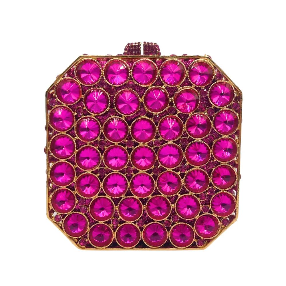 Green Rhinestone Evening Bag Pink/White Clear Gold Square Hard Metal Wedding Bridal Party Crystal Hanbag Minaudiere Purse