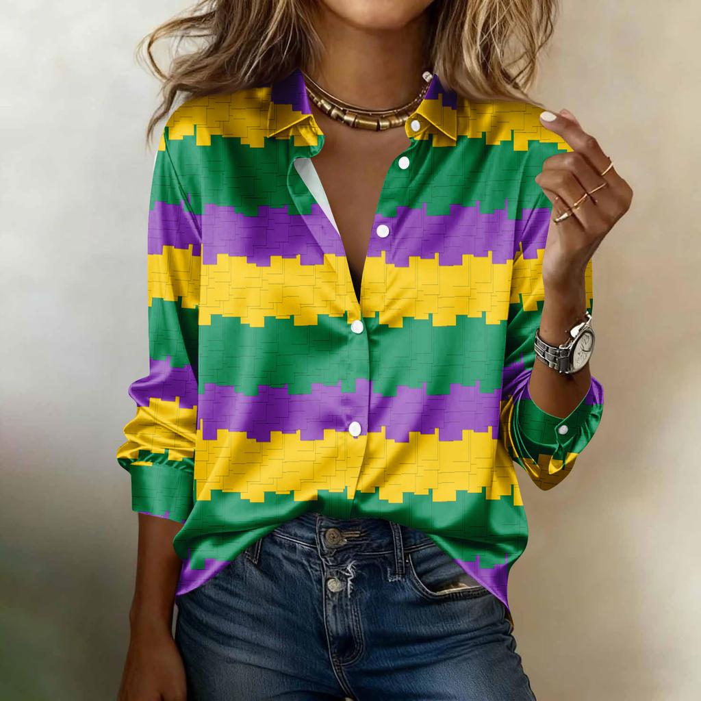 Women's Shirt Blouse Print Button Long Sleeve Casual Basic Shirt Collar Regular Top