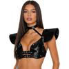 S-XXL Damen Glitzer Gothic Crop Top Neckholder Fledermausärmel Nietenbesatz Verstellbare Schnalle Korsett Bustier Schulterpanzer für Rave Club Party