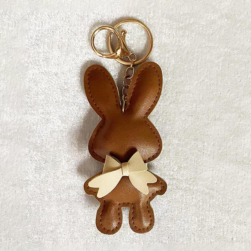 1Pc Cute Pu Leather Solid Color Bunny Keychain Creative Bow Bunny Keyring Car Key Holder Pendant Bag Charm Gifts