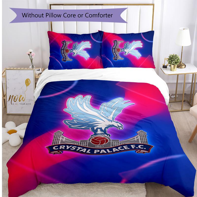Crystal Palace Football Printed 3 Pieces Bedding Set, Comfortable Skin Friendly Bedroom Duvet Cover Set