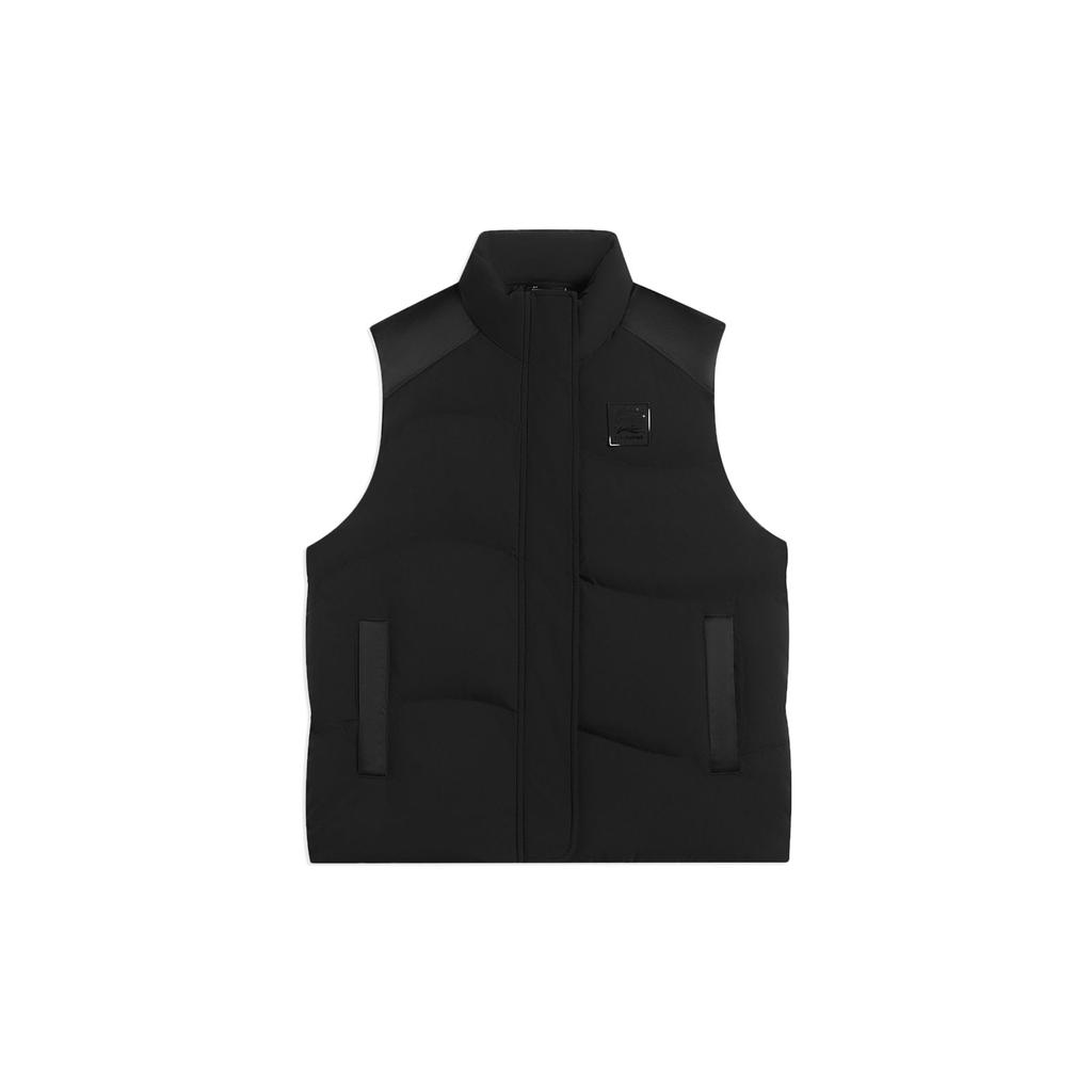 Li Ning Sports Trend Series Solid Color Logo Stand Collar Down Vest Women Vest Black AMRS018-4