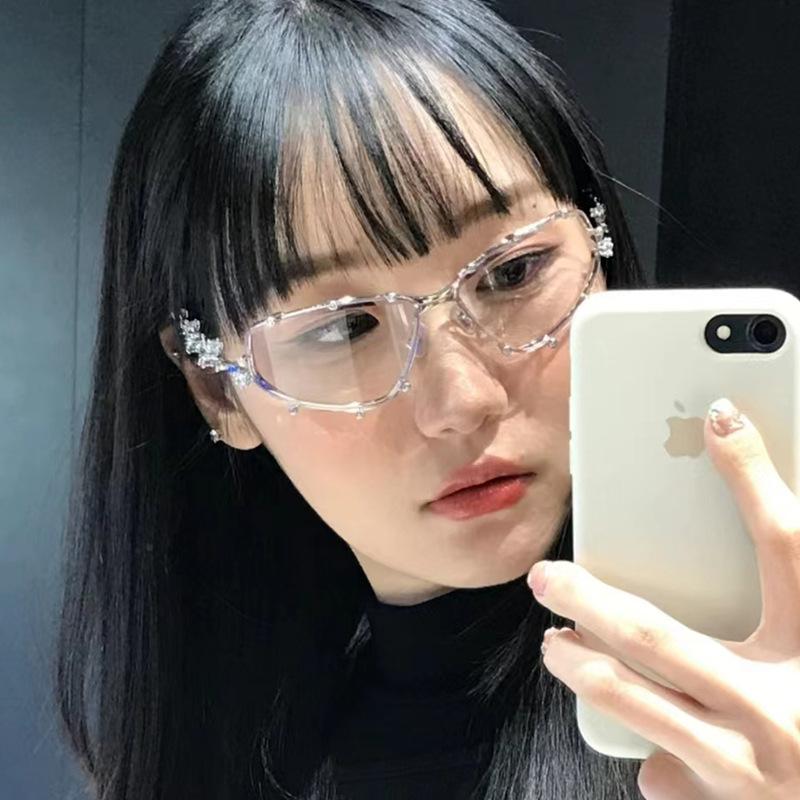 Y2K Stylish Eyeglass Frames for Women Rhinestone Decoration Women's Glasses Blue Light Blocking Decorative Glass