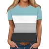 Summer Round Neck 3D Color - Block and Striped Print Top Fashionable Casual Short Sleeved Women's T-shirts