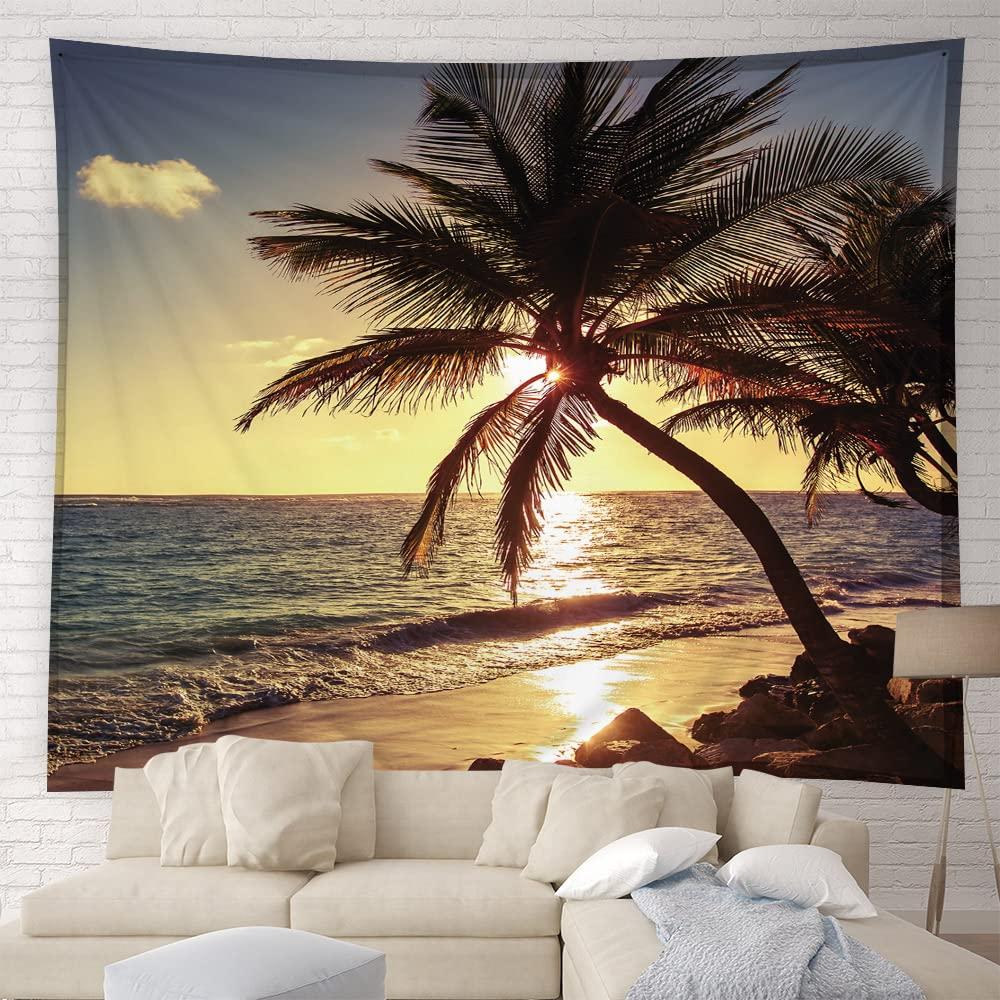 VIKAMA Beach Sunset Tapestry Tropical Ocean Hawaiian Natural Seaside Home Decor Tapestry Bedroom Living Room Dormitory Bedspread