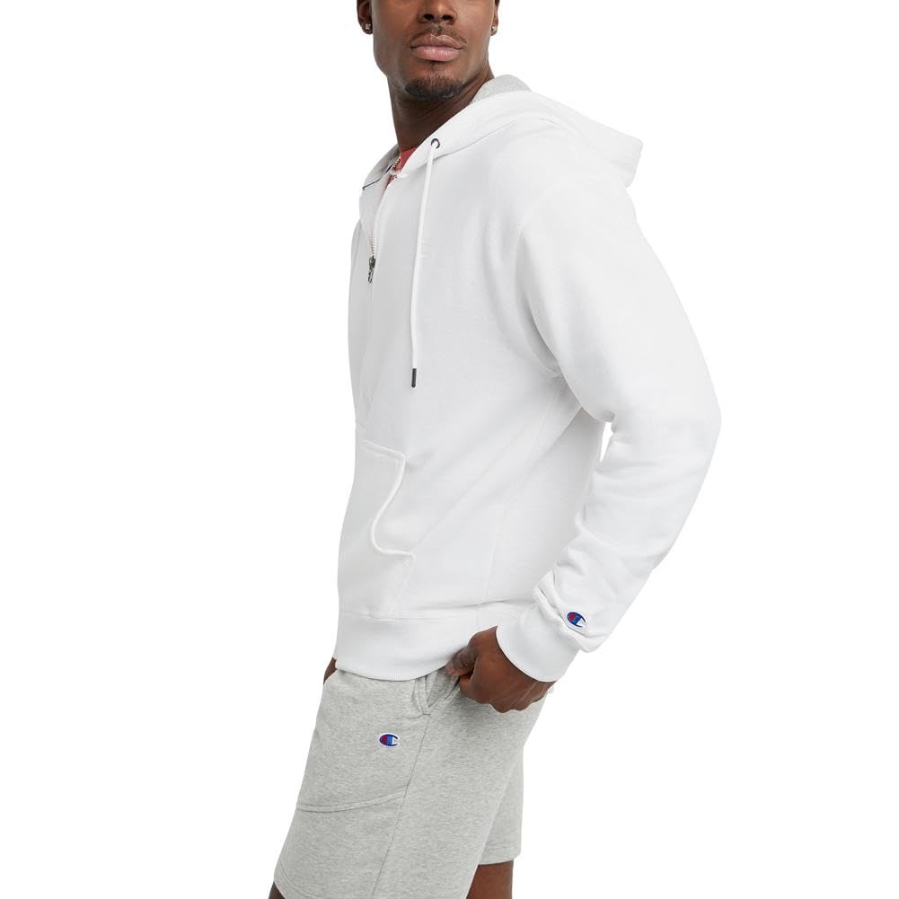 Champion Power Blend Fleece US White Men's Full-Zip Hoodie, Size X-Large, Color
