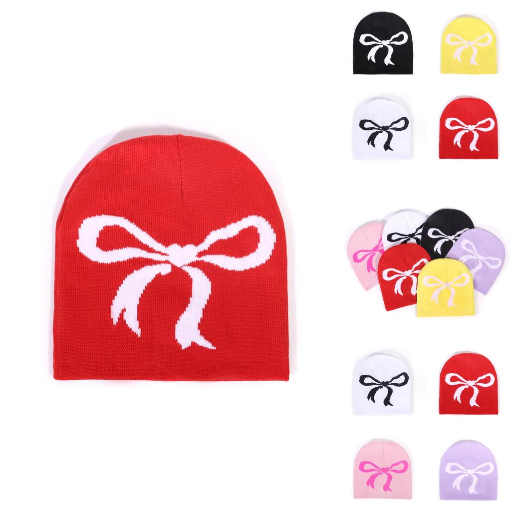 Acrylic Knitted Hat With Bow Detail For Autumn Casual And Outdoor Use