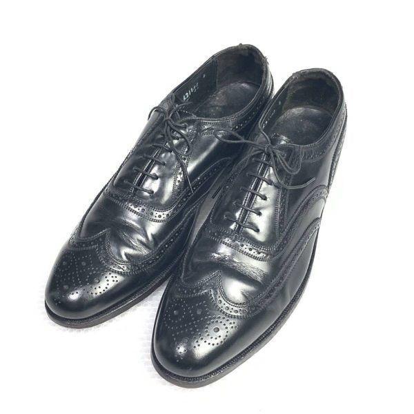 70s 1978 Vintage Florsheim Size 10B 26.5 27.5cm Full Brogue Wingtip Black
