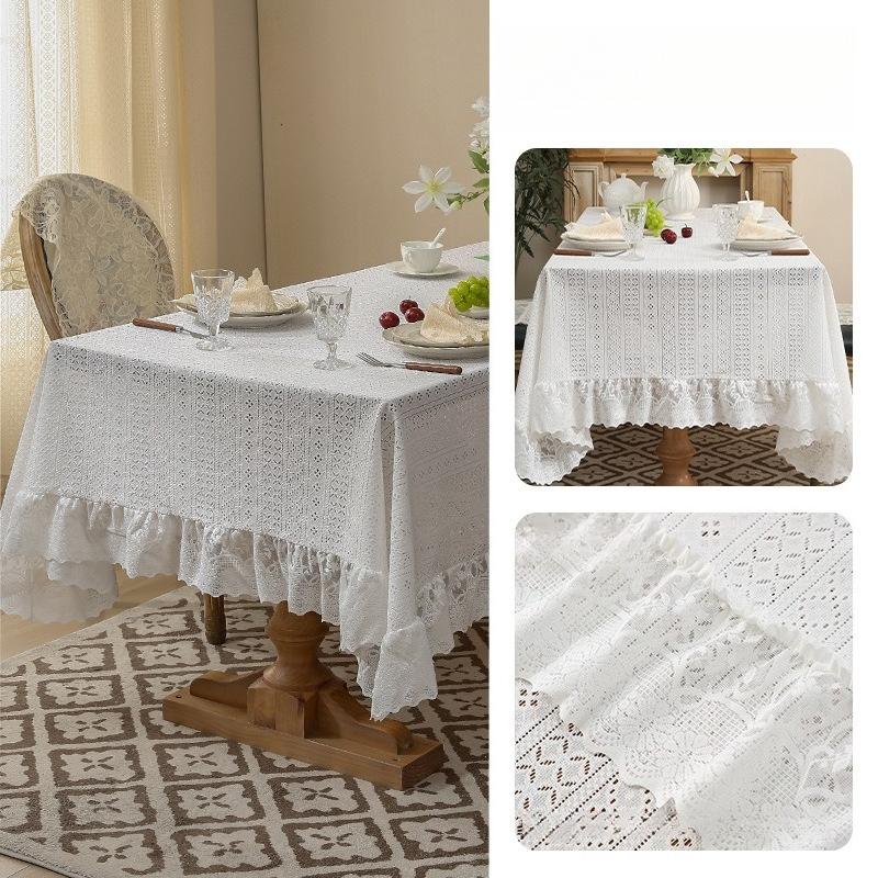 High Density Thickened Lace Tablecloth Exquisite Three-dimensional Embroidery Lotus Leaf Lace Tablecloths French Retro Rectangular Dining Table Mat