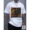 European Sizes Men'S Black Tribal Pattern T-Shirt - Casual Short-Sleeved Crew Neck Print Top, Suitable for All Seasons