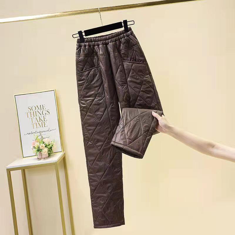 Women's Ultra-thin Down Pants Women's High-grade Loose Outside Winter Thickened High-waisted Straight Cotton Pants