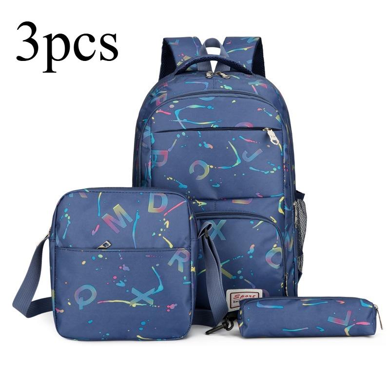 

3pcs Oxford Fabric Backpack - Multi-functional Letter-printed Backpack - Daily Travel Bag - Adjustable Shoulder Strap синій