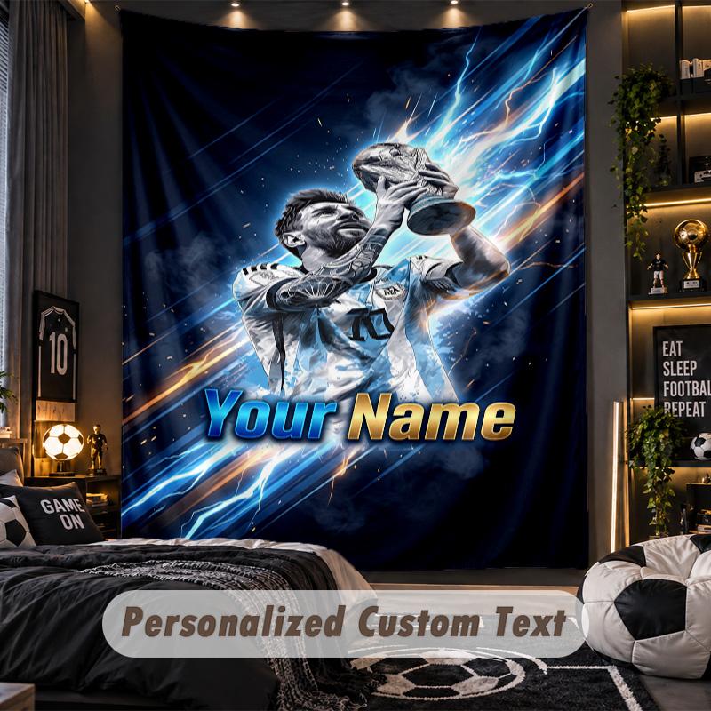 TapestryLionel Messi Custom Name Text Personalized Wall Hanging Tapestry Home Wall Decor