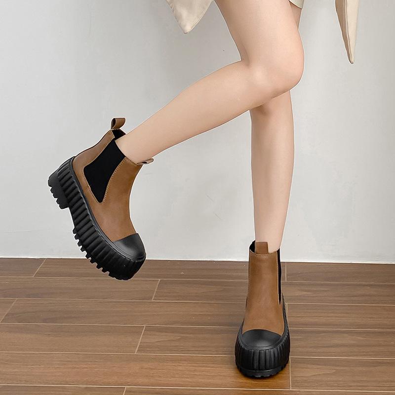 Augustine Sonderangebot Lange Stiefel Damen Herbst und Winter Dicker Absatz Dicke Sohle Retro Britische Street Fashion Ritterstiefel