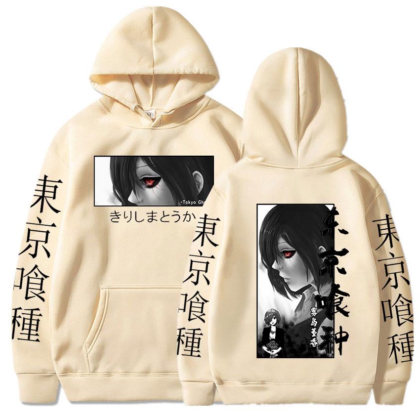Japanischer Anime Tokyo Ghoul Hoodies Touka Kirishima Augen Cartoon Bedruckte Baumwollpullover Unisex Casual Übergroßes Sweatshirt Harajuku Streetwear