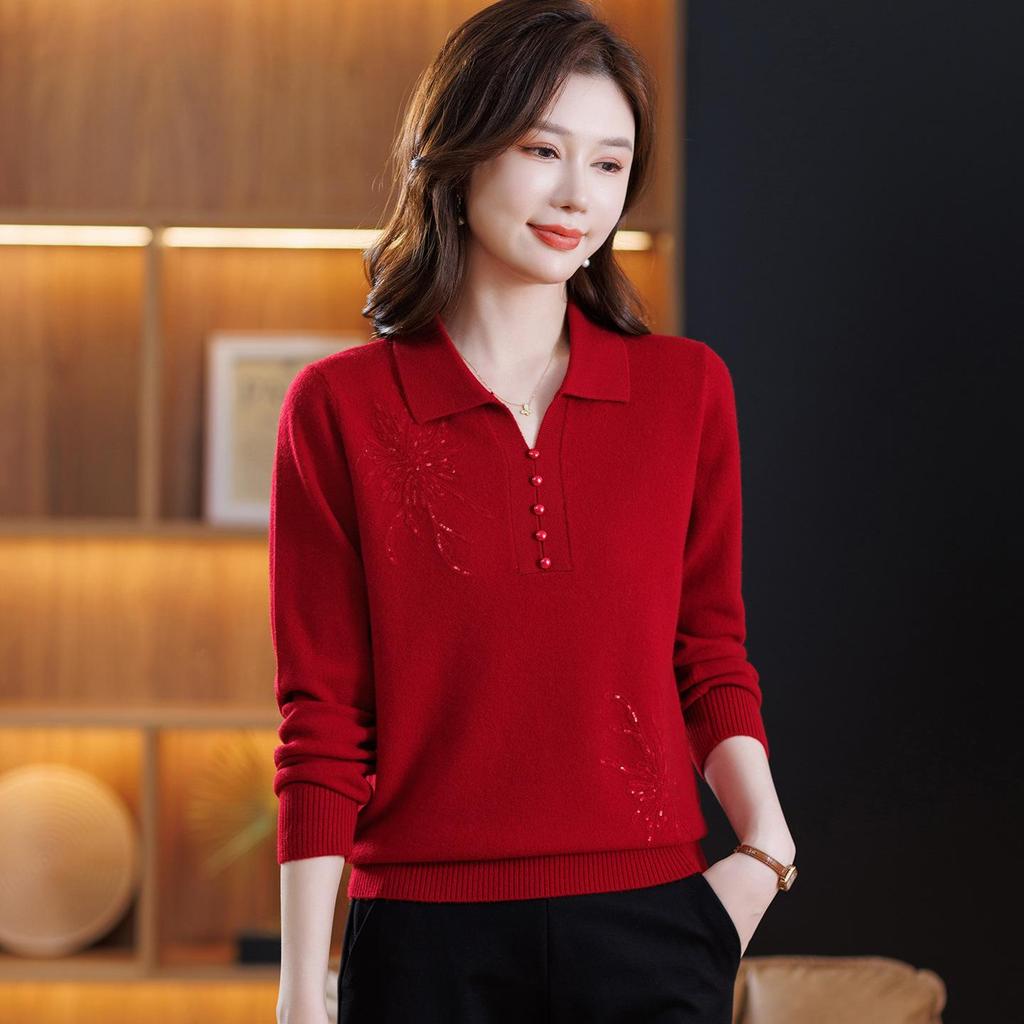 Elegant Women's 100% Wool Lapel Sweater - Loose, Stylish, Warm Knitwear for Autumn/Winter