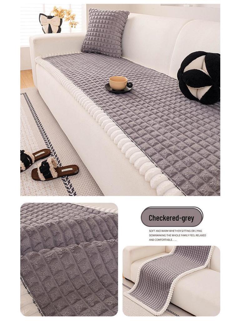 2025 New Winter Plush Thick Leather Non-Slip Sofa Cushion Cover