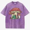 Cute Frog Kinting Mushroom Prints Women Washed T-Shirt Casual Cotton T Shirts Soft Loose Clothes Vintage Summer Short Sleeves