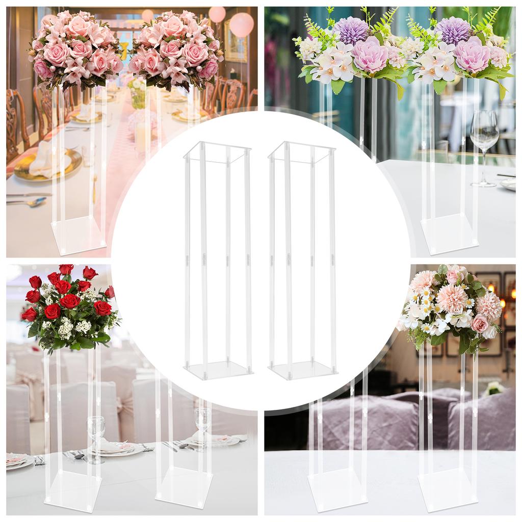 2pcs 100cm Acrylic Flower Stand, Clear Geometric Table Centerpiece Vase Column for Wedding Party Decor, Invisible Display Holder