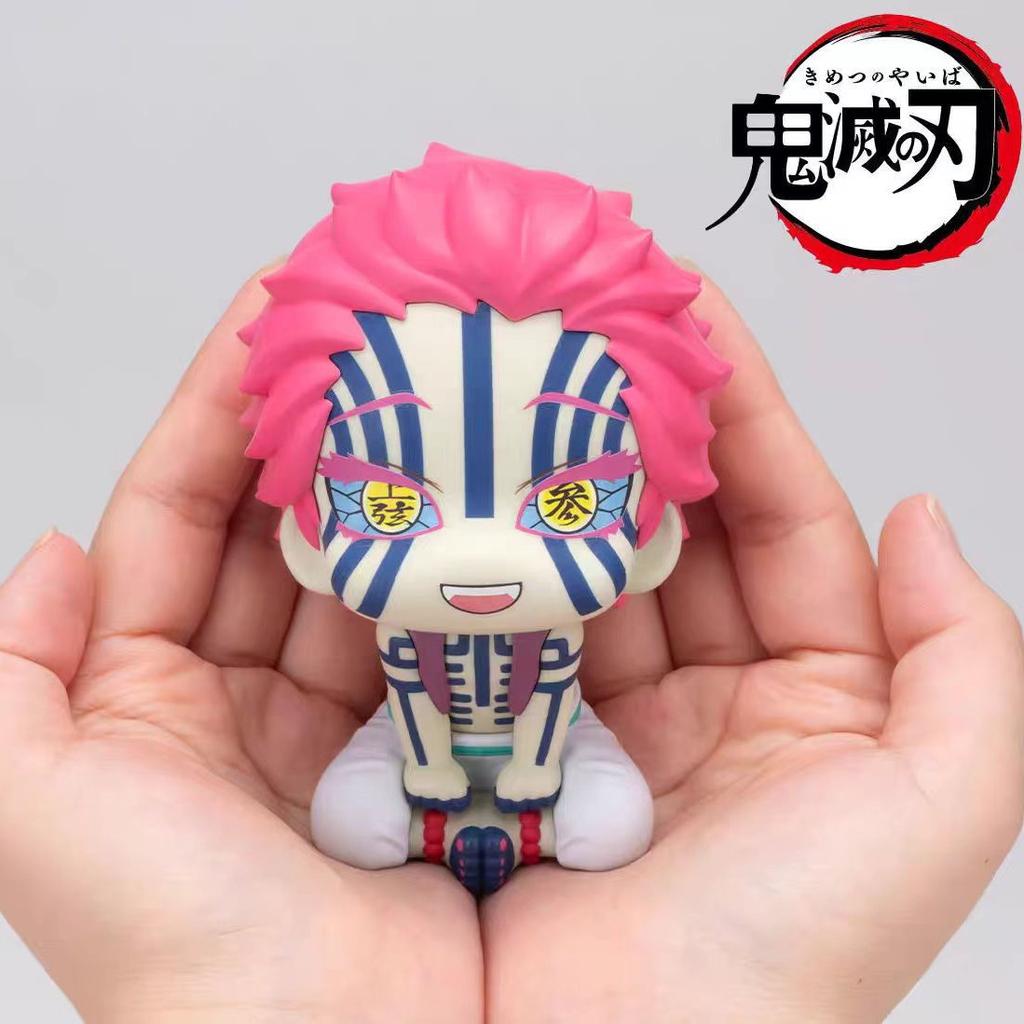 Demon Slayer Akaza Anime Figure - Upper Moon Three Collectible Movable Head Joint, Chibi Cute Pose Anime Statue for Desk Display