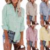 2024 Summer Women's Fashion Striped Long Sleeve Shirt Cotton Polyester Blend