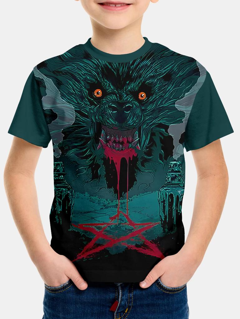 Animal Wolf Pattern 3d Printe Children's Tops Summer Boy's Round Neck Casual Short Sleeve Comfortable Kids Clothes T Shirt