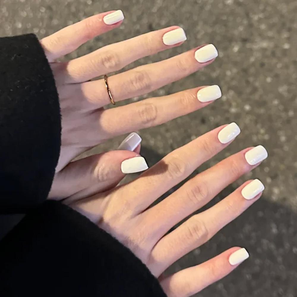 

100Pcs Solid Milk White Short Square Fake Nails Full Cover Reusable Acrylic Press On Nails For Beginners United States
