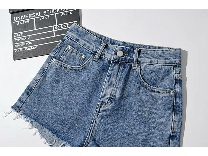 YPFF European & American High-Waist Distressed Denim Shorts for Women - Slimming, Raw Edge, Long Leg Style