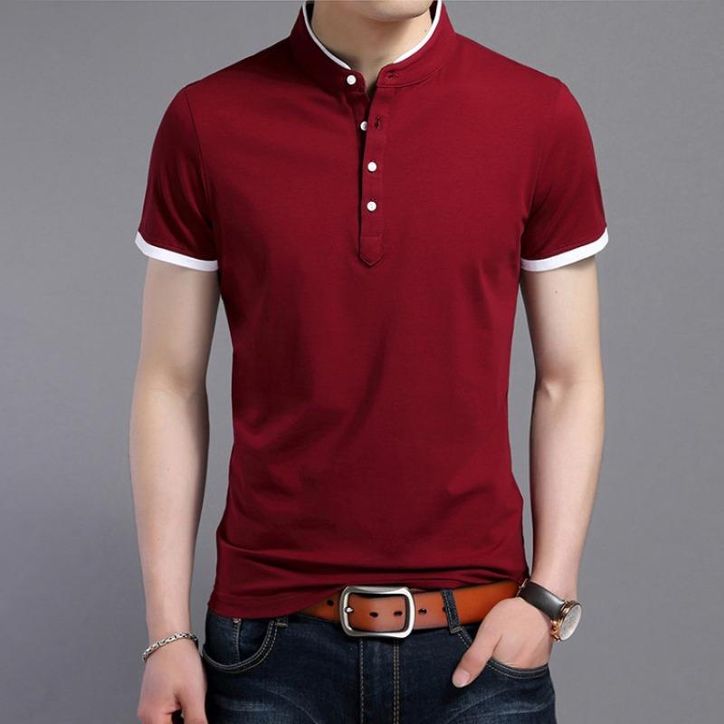 Herren Kurzarm Stehkragen Einfarbig Lässig Atmungsaktiv Sommer Polo T-Shirt