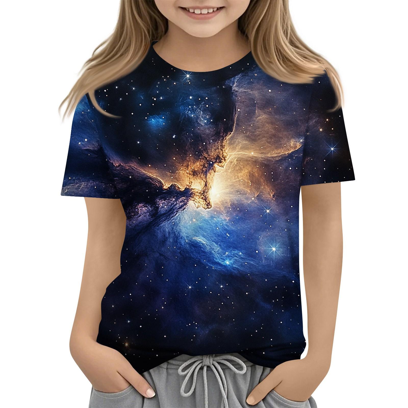 

Футболка для малышей, девочек и мальчиков, симпатичные футболки с принтом звездного неба, детские рубашки 1-15 лет 120 оранжевый