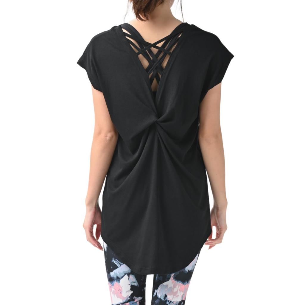 Machikaada Yoga Top with Back Long Full Size 284 Women's Design, Length, Coverage, (Black, F)