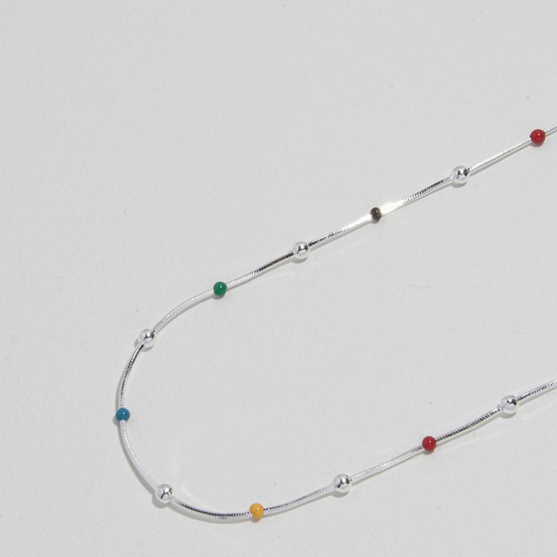 925 Sterling Silver Summer Rainbow Beads Chain Choker Necklace for Women's Fashion Stacked For Korea Simple Collar Fine Jewelry