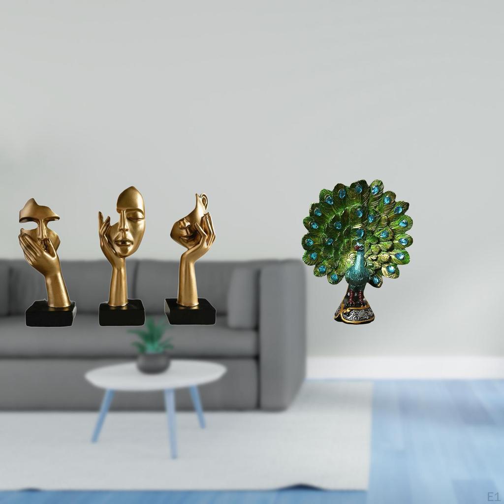 Elegant Resin Thinker Peacock Sculpture Collection Abstract Art Tabletop Ornament for Office Bedroom