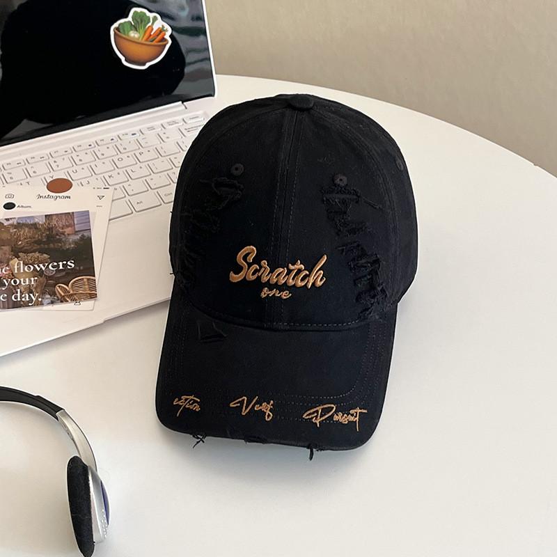Style Distressed Letter Baseball Cap With Sun Protection For Casual Streetwear