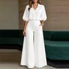 ZANZEA Damen 3/4-Ärmel Bluse und Hose mit weitem Bein Lässige zweiteilige Anzugsets