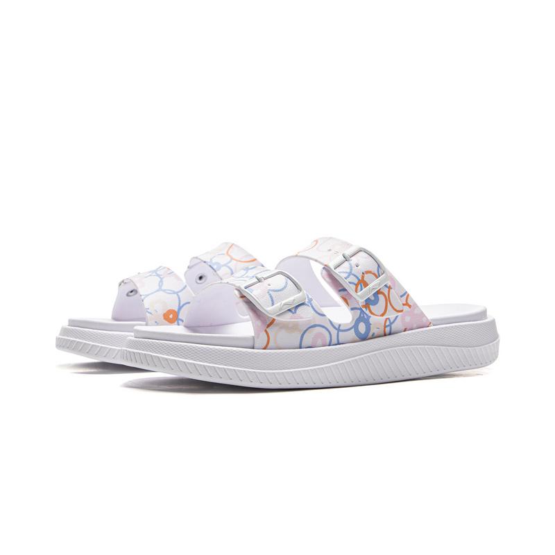 Li-Ning Comfortable Versatile Fashion Non-Slip Wear-Resistant Slide Sandals Women Footwear White Floral AGAV014-1