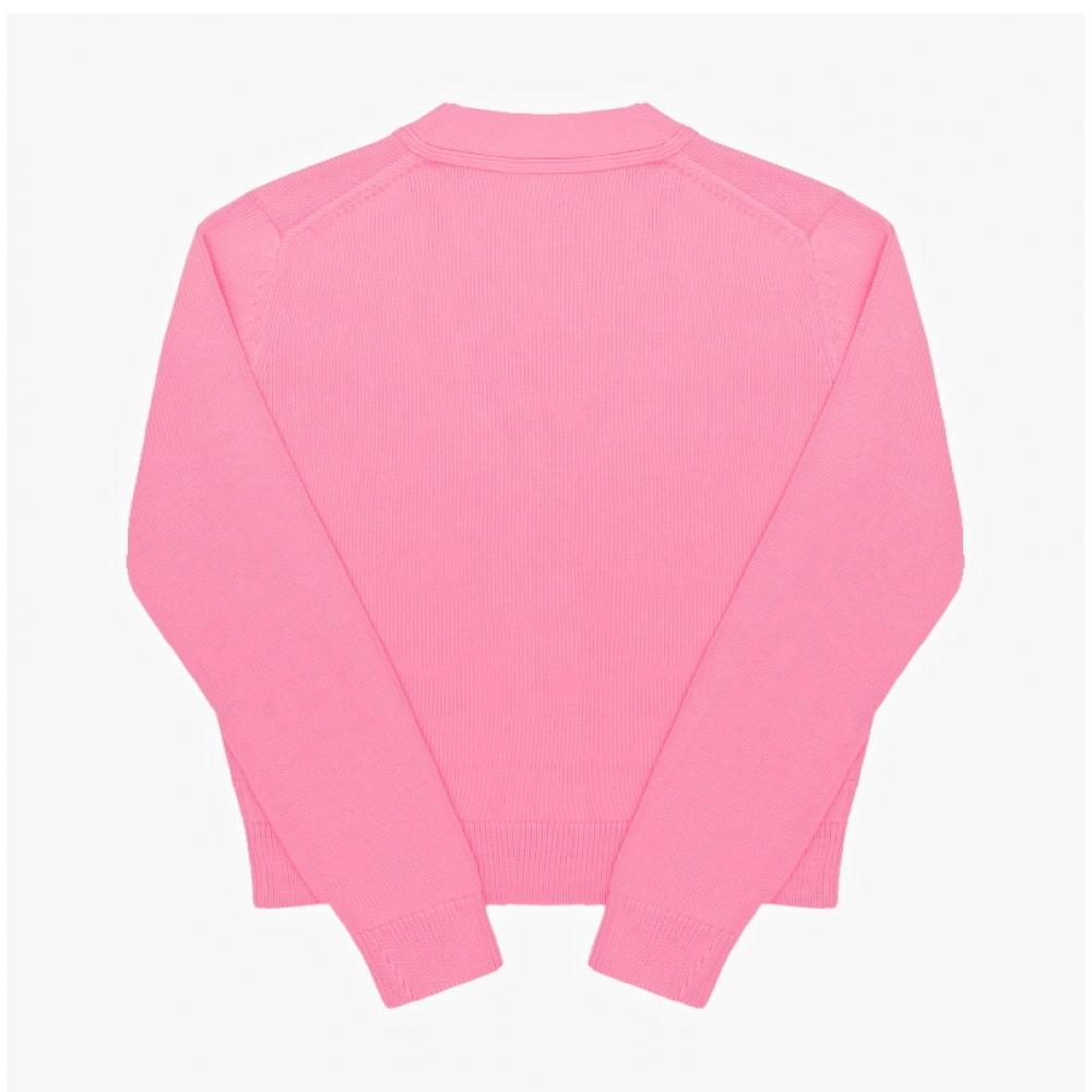 Acne Studio C60104 Cameo Pink  Drm  Face Logo Patch V Neck Public Cardigan