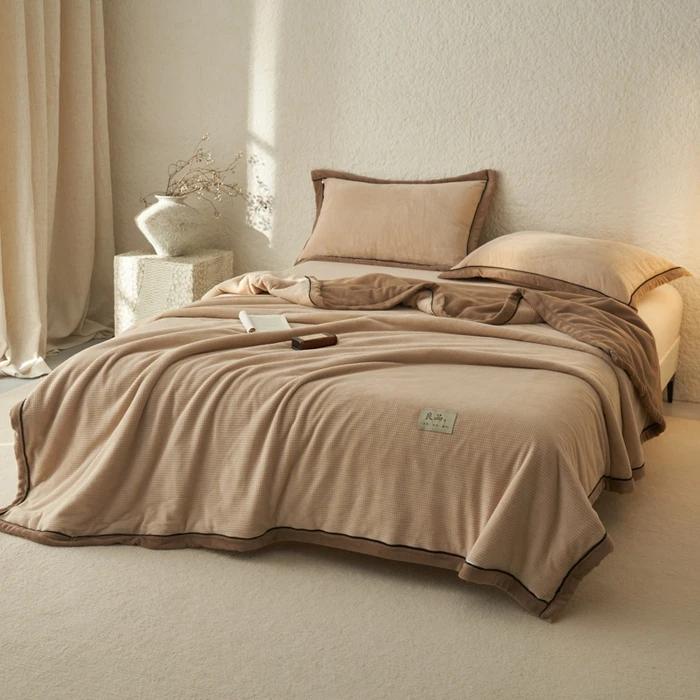 Winter Waffle Milk Fleece Blanket Thickened Office Nap Sofa Blanket Shawl Blanket Coral Bedding Zipper Multifunctional