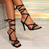 Sandali da Donna con Lacci e Laccetti, Antiscivolo, Tacco Alto, Scarpe Eleganti Estive, Punta Quadrata Aperta, Cinturino alla Caviglia con Laccio, Sandali con Tacco Stiletto Alto per Donna