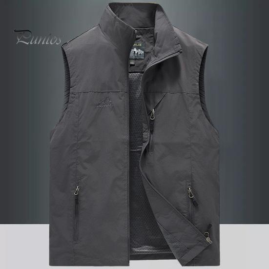 

Мужской повседневный жилет с воротником-стойкой, без рукавов, на молнии, жилет, пальто, сетчатая подкладка, уличный быстросохнущий жилет с карманами