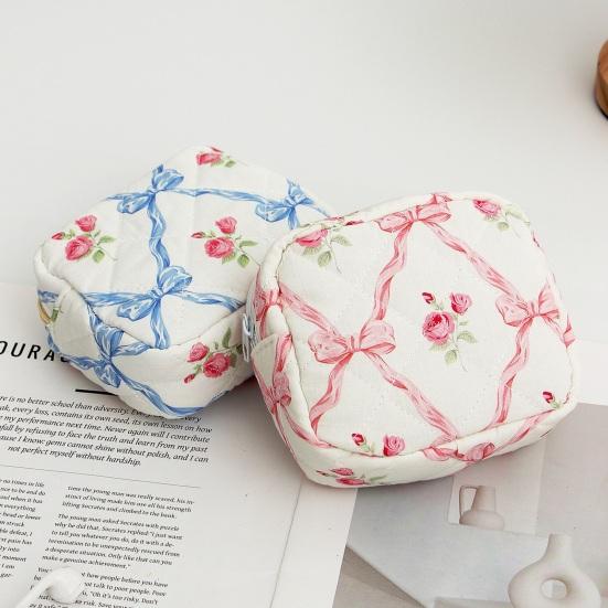 Girls Quilted Cosmetic Bag Soft Floral Makeup Pouch Elegant Bow Knot And Flower