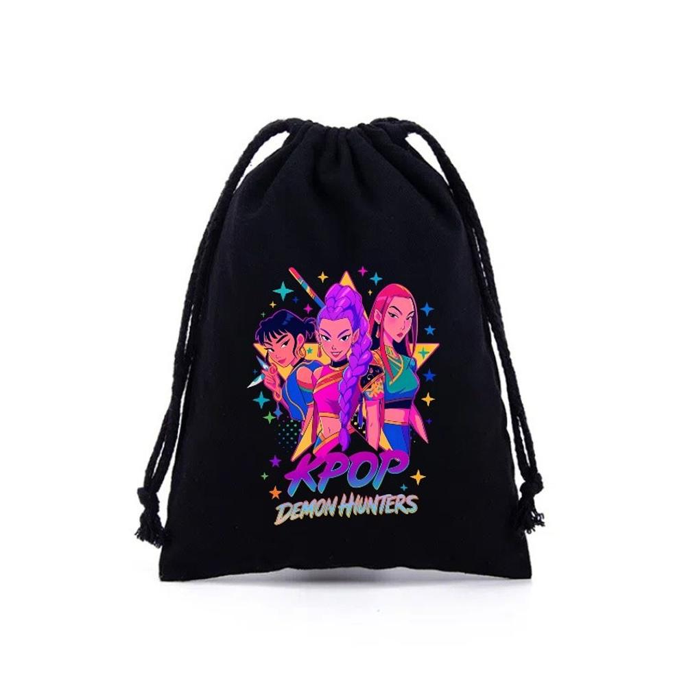 KPop Demon Hunters Storage Drawstring Bag Music Java Boys Cookies Candy Package Kids Gift Bags Print Cotton Key Pouch