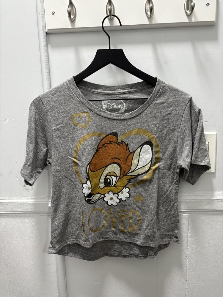 

Disney Bambi Shirt Womens Medium Gray Graphic Crop Tee Made in USA Hearts Gold Unisex T-Shirt XL