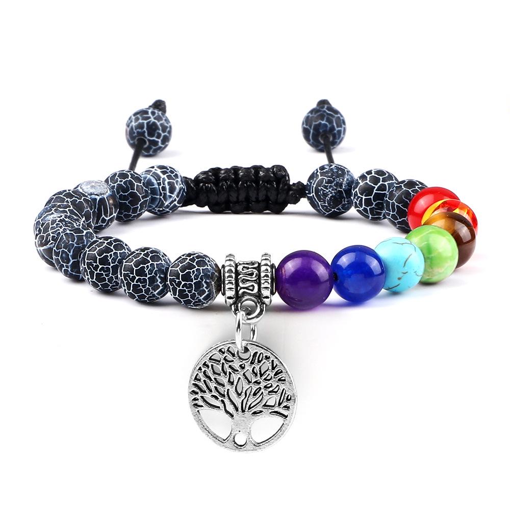 Tree of Life Pendant Woven Bracelet with Tiger Eye Matte Stone Beads - European & American Fashion