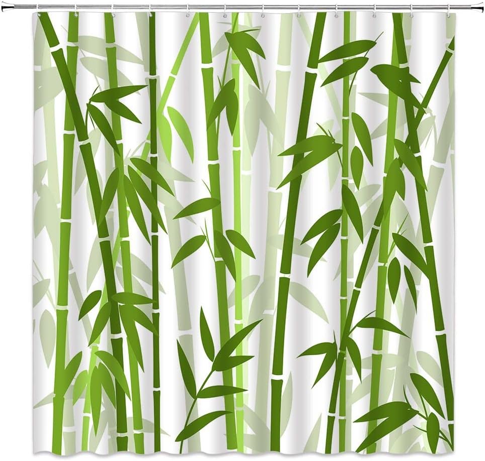 Bamboo Shower Curtain Green Bamboo Forest Tree Japanese Asain Art Rustic Wild Nature Plant Scenic Watercolor Fresh Spa