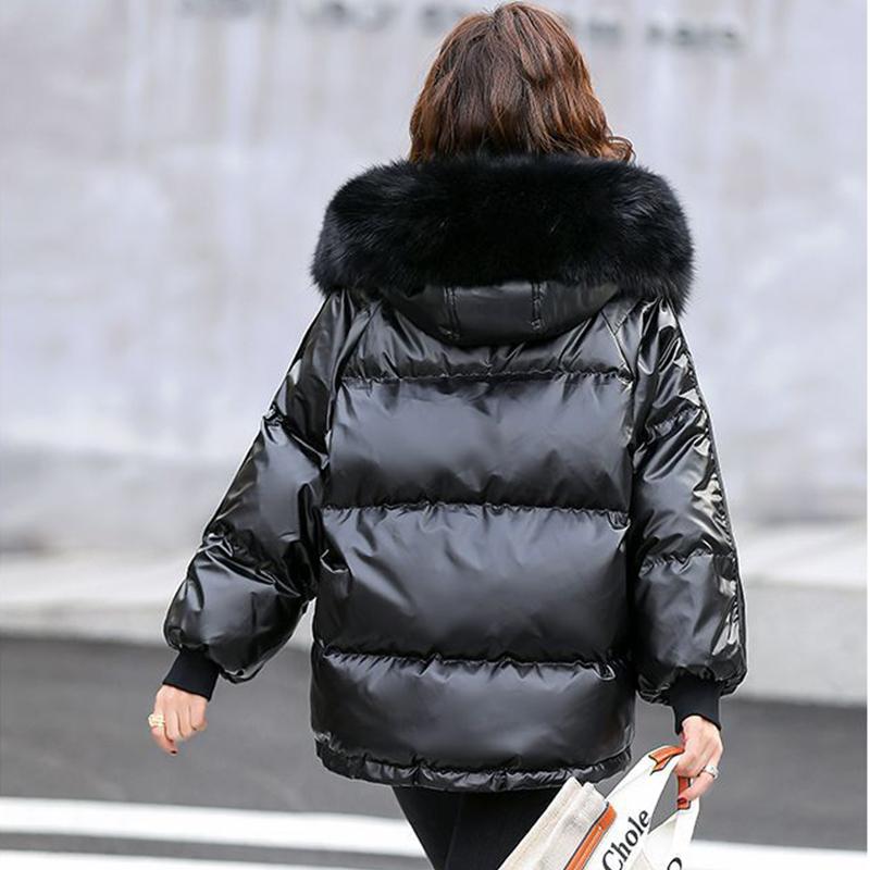 Herbst- und Winter Daunenjacke mit weißen Entendaunen für Damen, kurze und glänzende Baumwolljacke, modisch und warm, Baumwolljacke mit lockerem Kragen