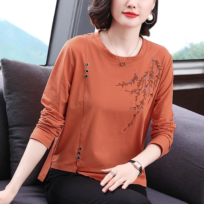 Ropa de moda para mujeres de mediana edad, camisetas bordadas de