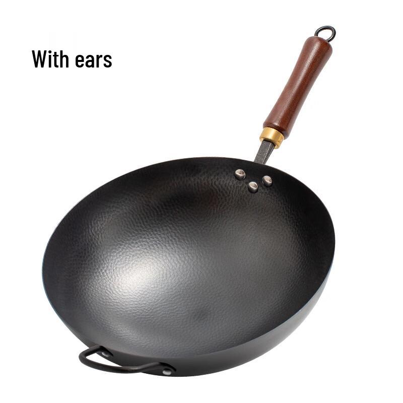 SanJiaoLong Forged Hammered Iron Wok - 32cm Round Bottom