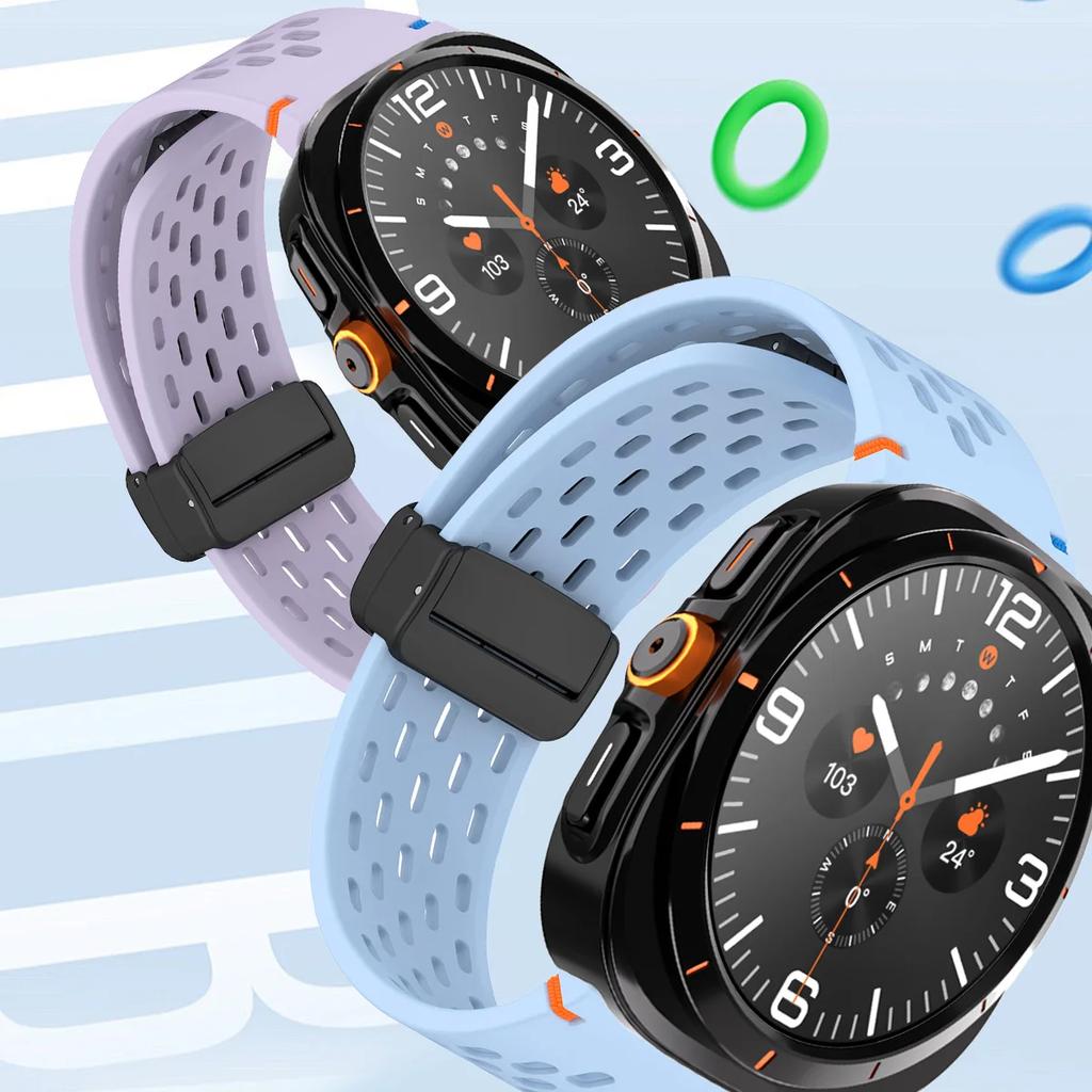 For Samsung Galaxy Watch 7 6 40mm 44mm Silicone Magneti Buckle Band +Change To Case Tempered Glass Full Protective Cover Bumper