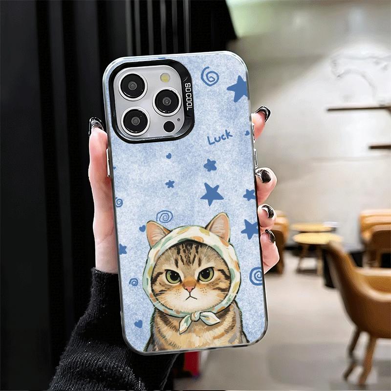 Cute Floral Headscarf Kitten Soft Phone Case for iPhone 15 16 17 Pro Max 17Air 16E 14 Plus 13 12 Mini Shockproof Cover Back Shel